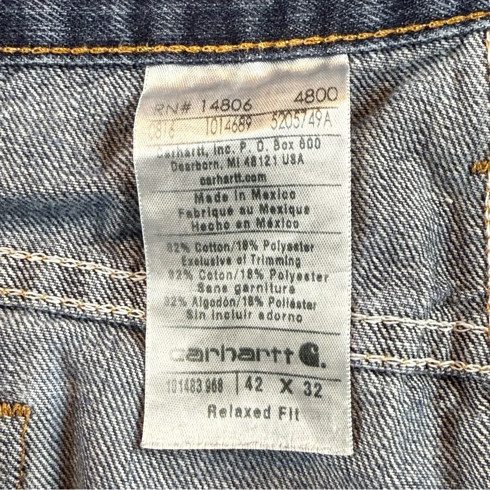 Carhartt Men's Jeans Relaxed Fit Straight Leg Size 42X32‎ Dark Wash